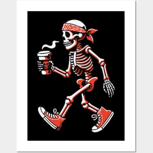 Skeleton Walking with Coffee -  Perfect for Walking Posters and Art